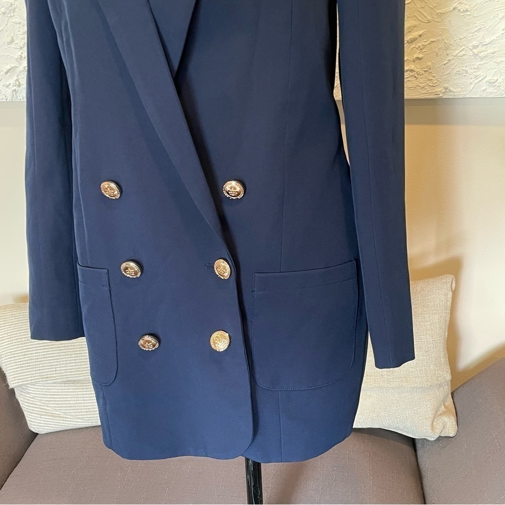WALTER BAKER Boss Double Breasted Peak Lapel Blazer Navy Gold Buttons Blue Sz XS - Picture 6 of 10
